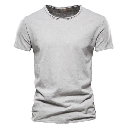 Męska koszulka z krótkim rękawem, okrągłym dekoltem i teksturą slub-T-shirt for men-Olave