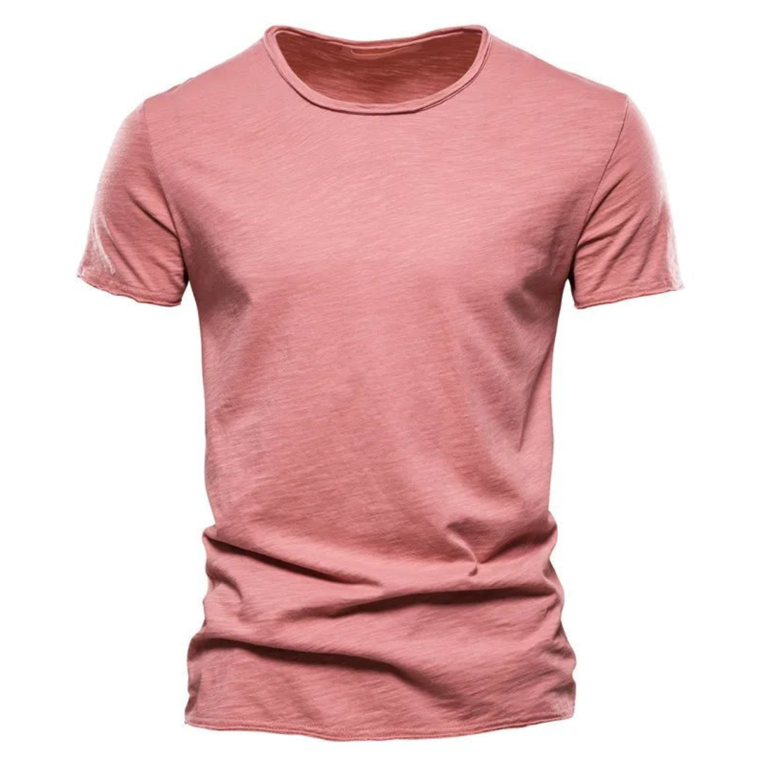 Męska koszulka z krótkim rękawem, okrągłym dekoltem i teksturą slub-T-shirt for men-Olave