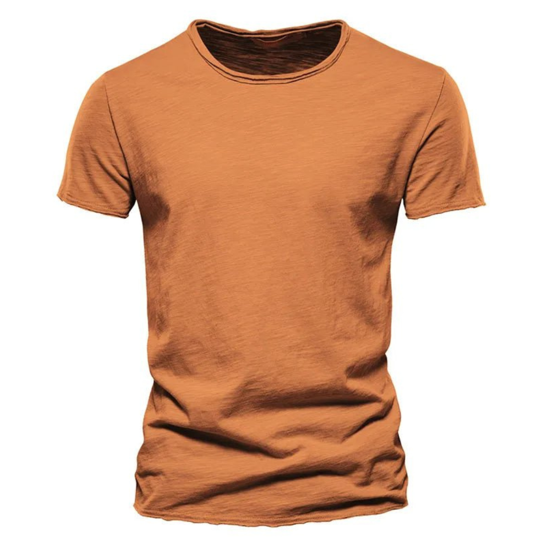Męska koszulka z krótkim rękawem, okrągłym dekoltem i teksturą slub-T-shirt for men-Olave