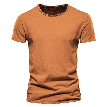 Męska koszulka z krótkim rękawem, okrągłym dekoltem i teksturą slub-T-shirt for men-Olave