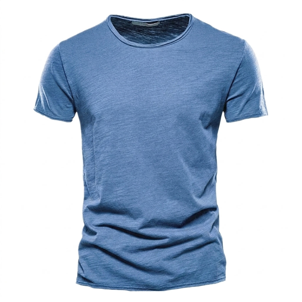Męska koszulka z krótkim rękawem, okrągłym dekoltem i teksturą slub-T-shirt for men-Olave