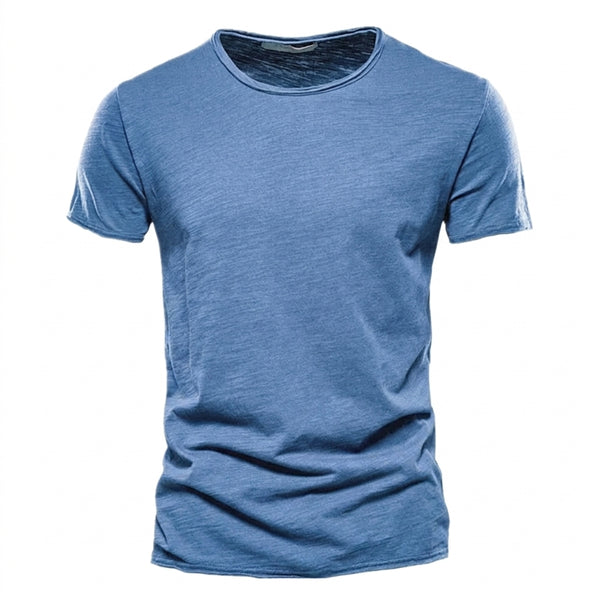 Męska koszulka z krótkim rękawem, okrągłym dekoltem i teksturą slub-T-shirt for men-Olave