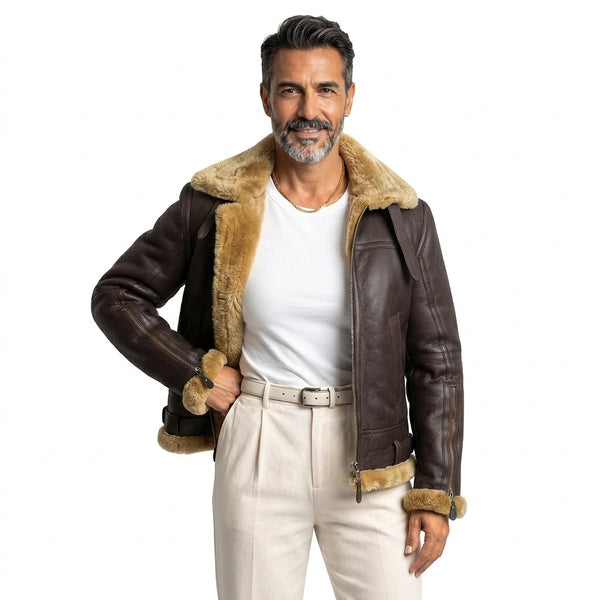 Męska kurtka bomberka z kołnierzem i mankietami z kożuszka-Jackets for men-Olave