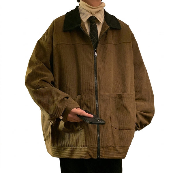 Męska kurtka bomberka ze sztruksu z kontrastowym kołnierzem-Jackets for men-Olave