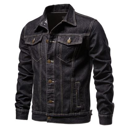 Męska kurtka jeansowa typu trucker z zapięciem na guziki i kieszeniami z klapkami-Jackets for men-Olave