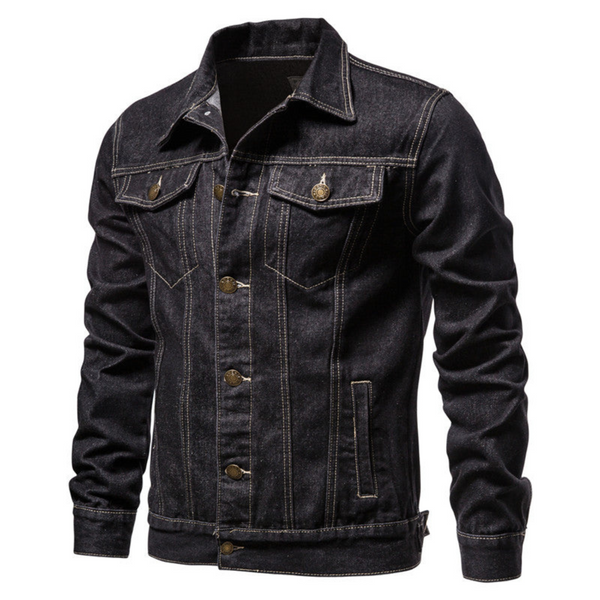 Męska kurtka jeansowa typu trucker z zapięciem na guziki i kieszeniami z klapkami-Jackets for men-Olave
