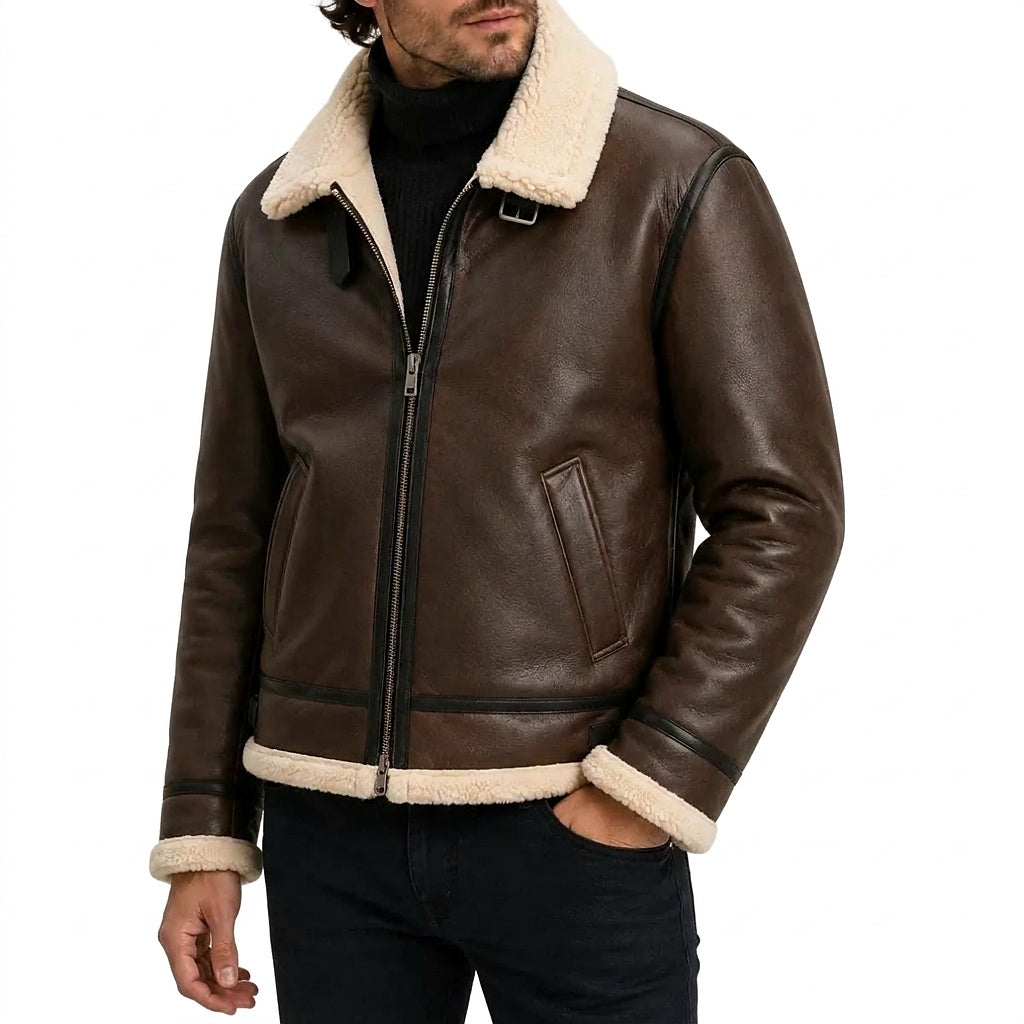Męska kurtka lotnicza z podszewką z imitacji kożucha-Jackets for men-Olave