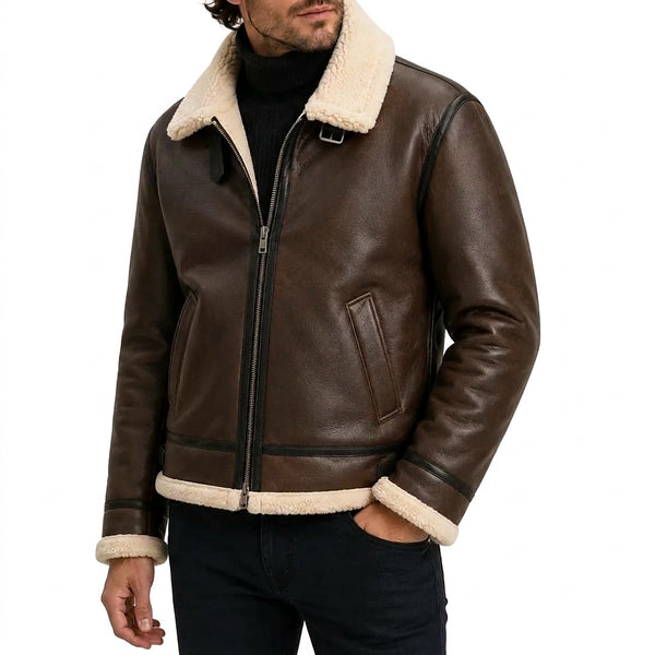 Męska kurtka lotnicza z podszewką z imitacji kożucha-Jackets for men-Olave