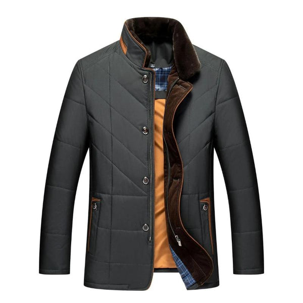 Męska kurtka pikowana z kołnierzem ze sztucznego futra i zapięciem na guziki-Jackets for men-Olave