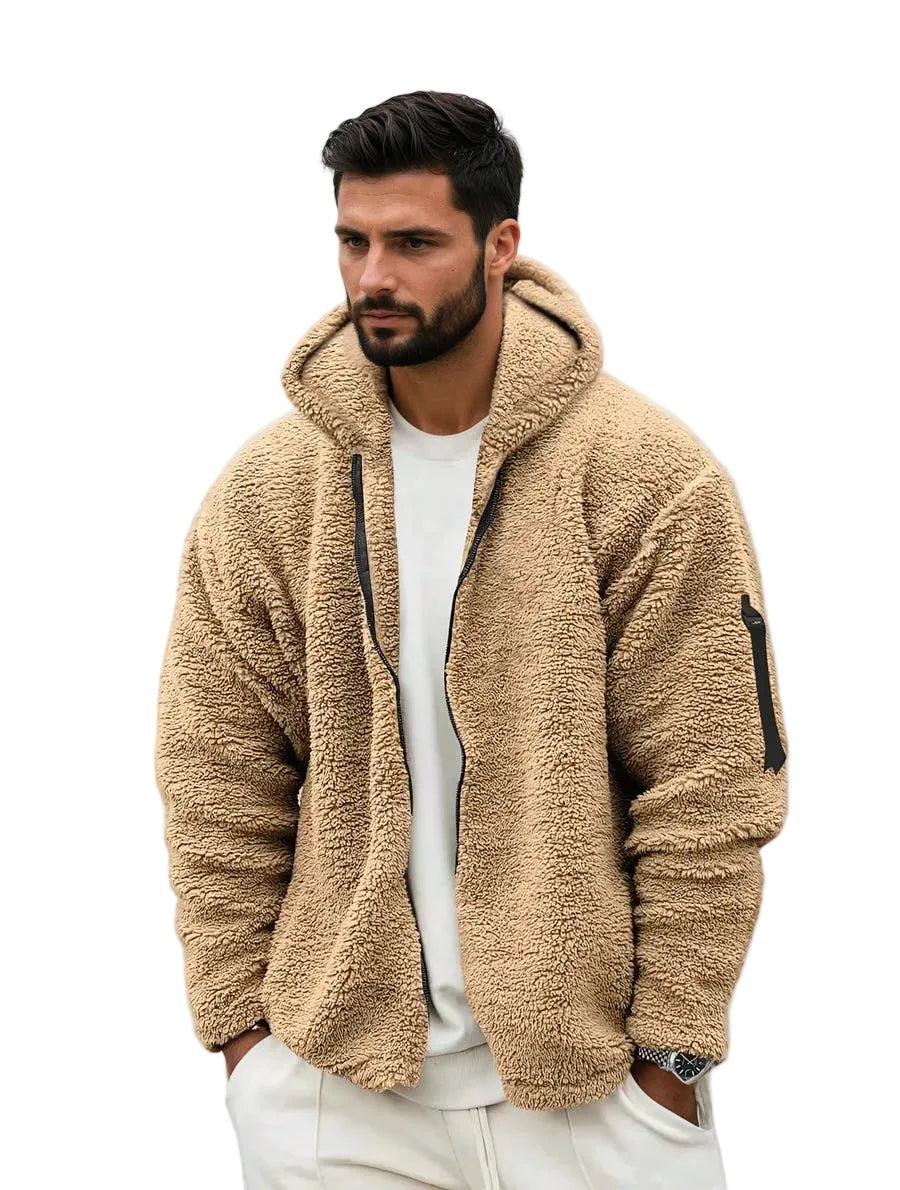 Męska kurtka polarowa z kapturem i zamkiem błyskawicznym-Jackets for Men-Olave