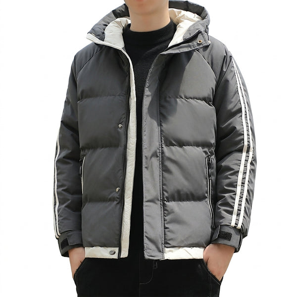 Męska kurtka puchowa z kapturem i pasami na rękawach-Jackets for men-Olave