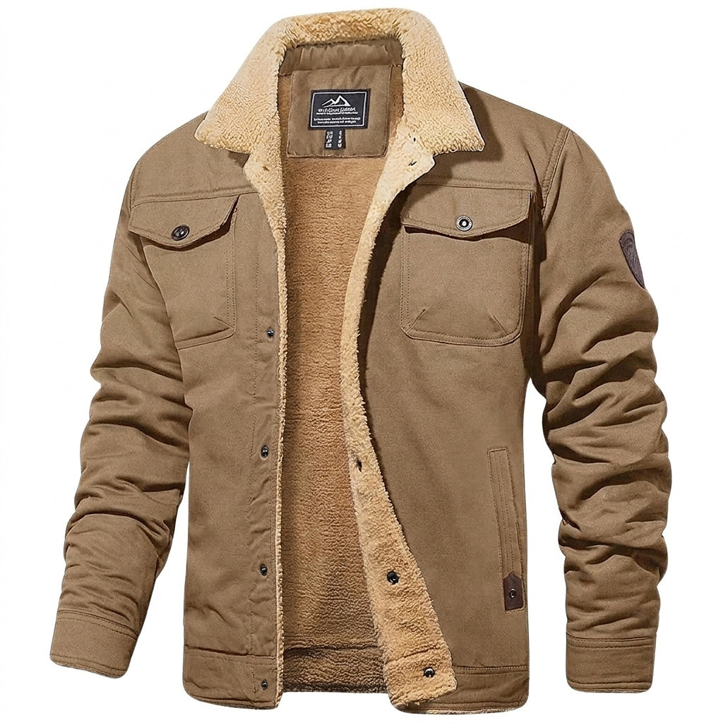 Męska kurtka użytkowa z podszewką z polaru i zapięciem na guziki-Jackets for men-Olave