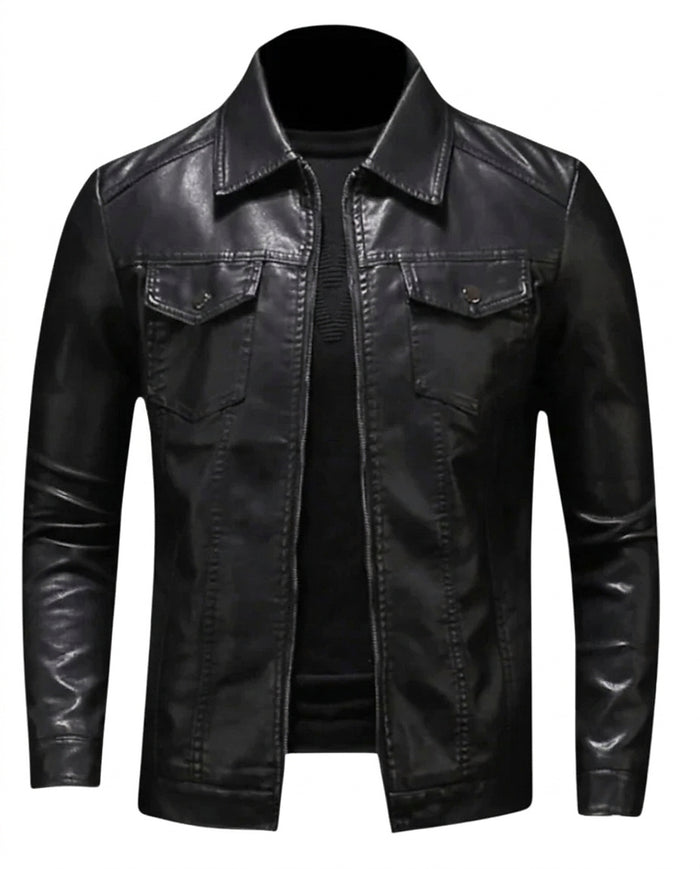 Męska kurtka z imitacji materiału z kieszeniami z klapkami-Jackets for men-Olave