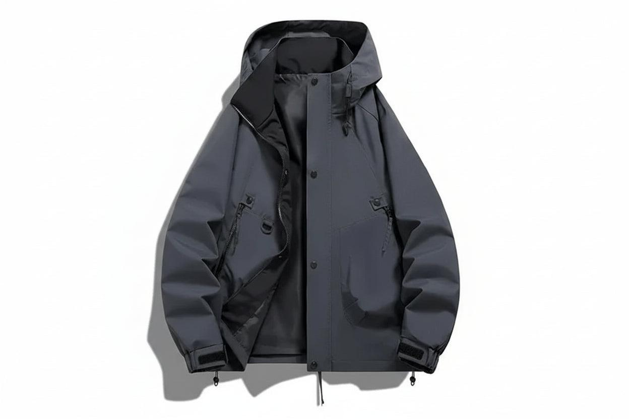 Męska kurtka z kapturem i kieszeniami zapinanymi na zamek błyskawiczny-Jackets for Men-Olave