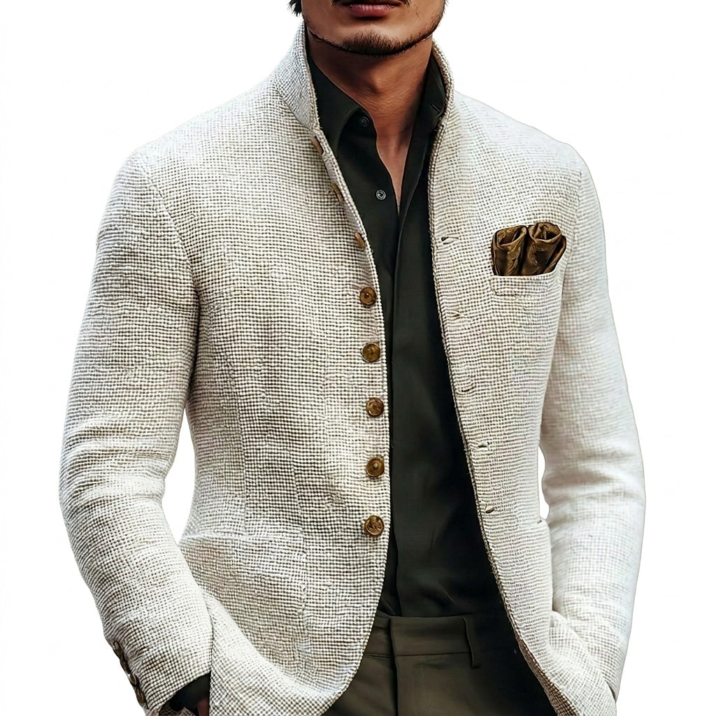 Męska kurtka z teksturowanym kołnierzem typu stójka-Jackets for men-Olave