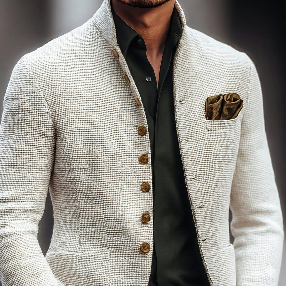 Męska kurtka z teksturowanym kołnierzem typu stójka-Jackets for men-Olave