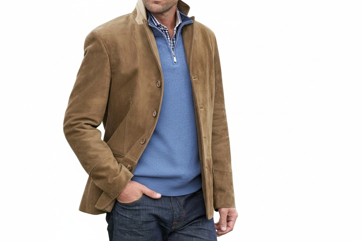 Męska Kurtka Zapinana na Guziki o Wyraźnej Formie-Jackets for Men-Olave