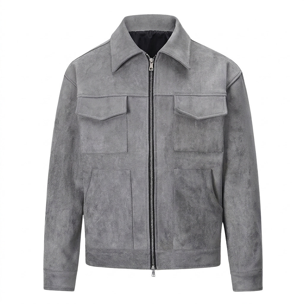 Męska kurtka zapinana na zamek o fakturze zamszu-Jackets for men-Olave