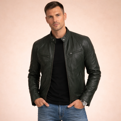 Męska kurtka zapinana na zamek z kołnierzem stojącym i wieloma kieszeniami na zamek-Jackets for Men-Olave