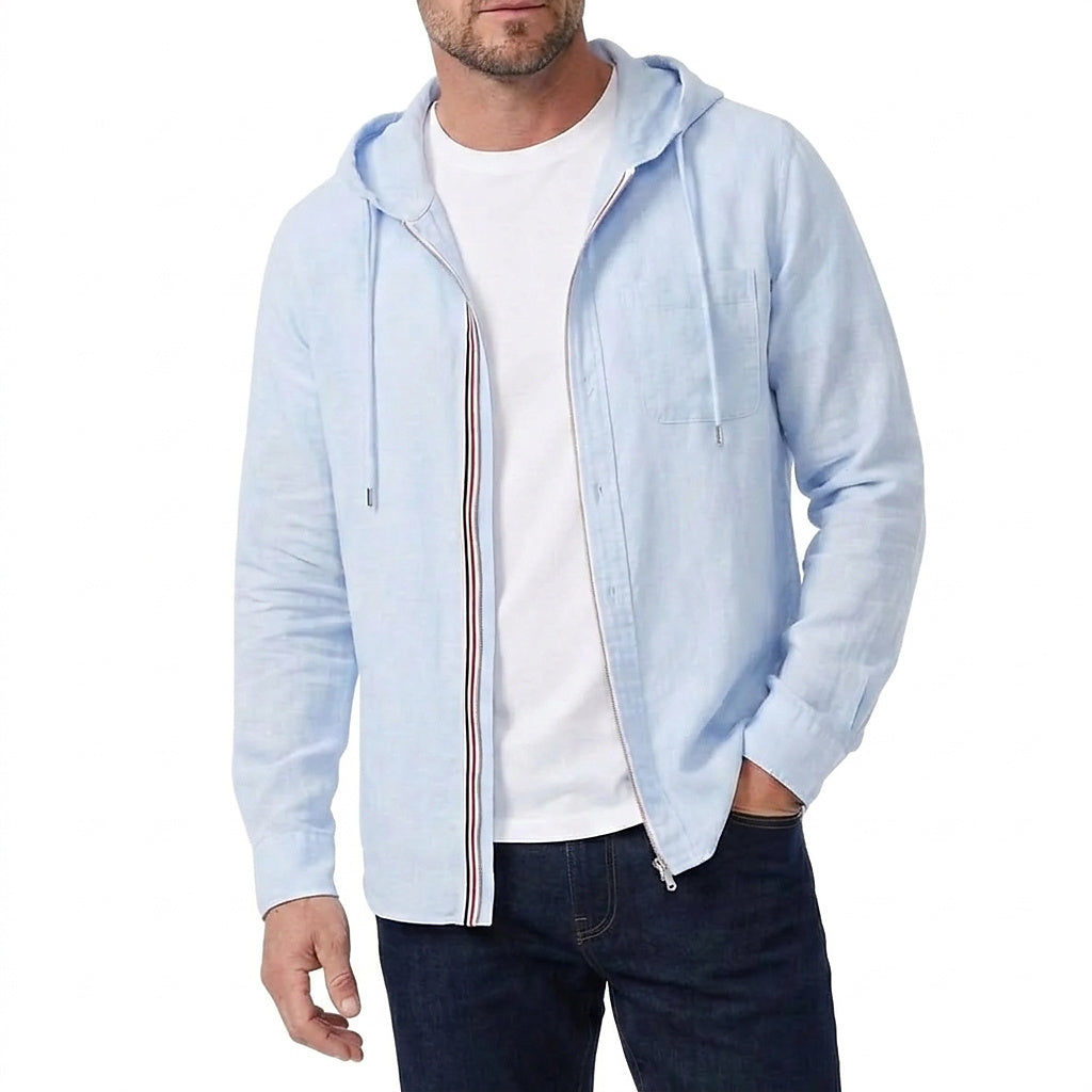 Męska lniana bluza z kapturem na zamek i sznurkiem-Jackets for men-Olave