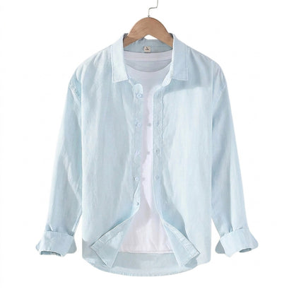 Męska lniana koszula z długim rękawem-Shirts for men-Olave