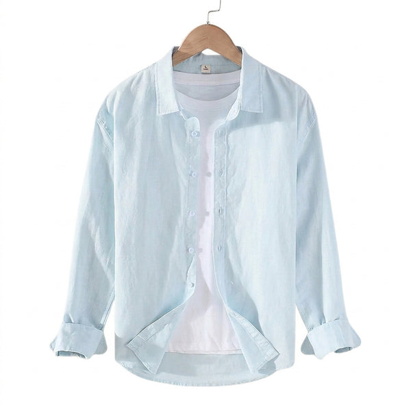 Męska lniana koszula z długim rękawem-Shirts for men-Olave