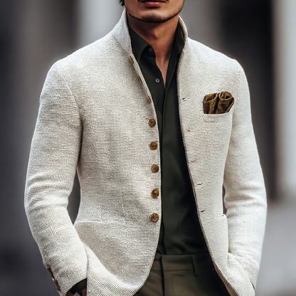 Męska marynarka z kołnierzem typu stójka i fakturą-Cardigan for men-Olave