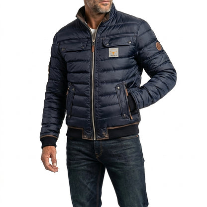 Męska pikowana kurtka typu bomber z kieszeniami z klapkami-Jackets for men-Olave