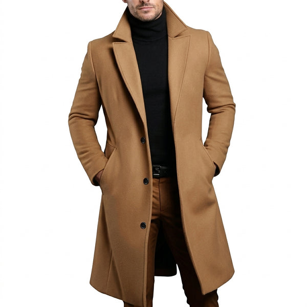 Męski długi płaszcz z zapięciem na trzy guziki-Coats for men-Olave