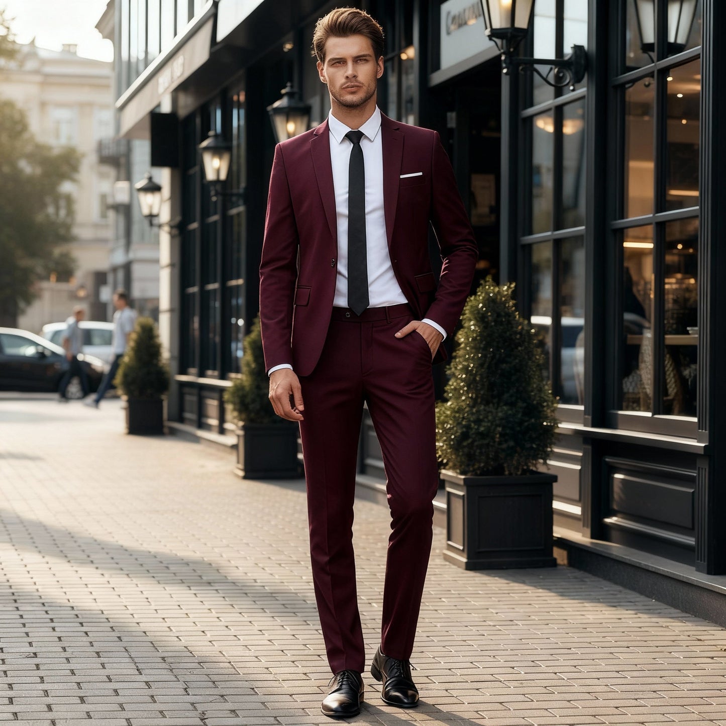 Męski garnitur dwuczęściowy z jednorzędową marynarką i prostymi spodniami-Sets for Men-Olave