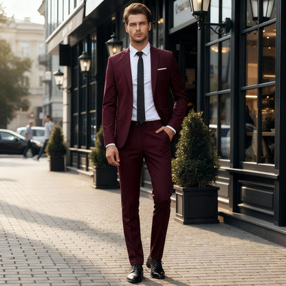 Męski garnitur dwuczęściowy z jednorzędową marynarką i prostymi spodniami-Sets for Men-Olave