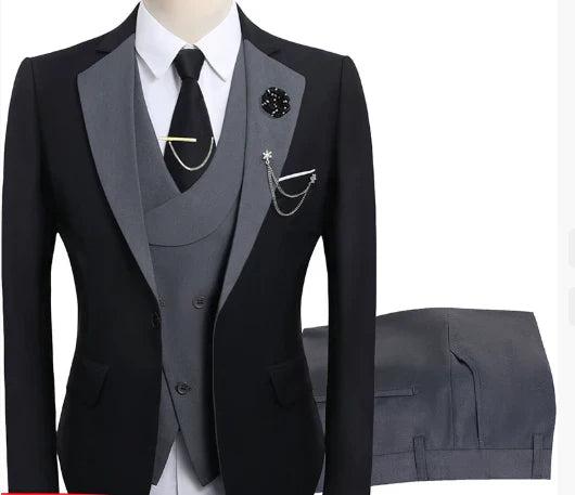 Męski Garnitur Trzyczęściowy z Kontrastowymi Klapami i Dwurzędową Kamizelką-Sets for Men-Olave