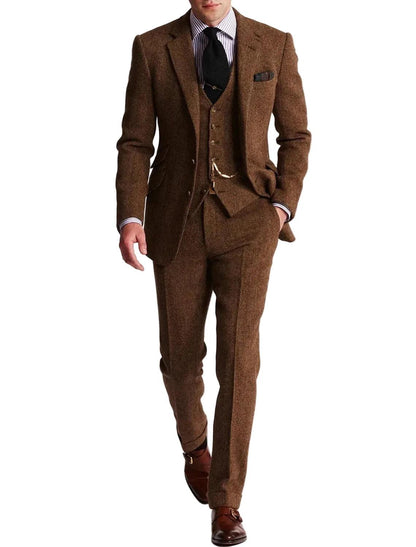 Męski Garnitur Trzyczęściowy z Marynarką z Klapami i Kamizelką-Sets for Men-Olave