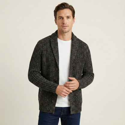 Męski kardigan o grubym splocie z szalowym kołnierzem-Cardigan for men-Olave