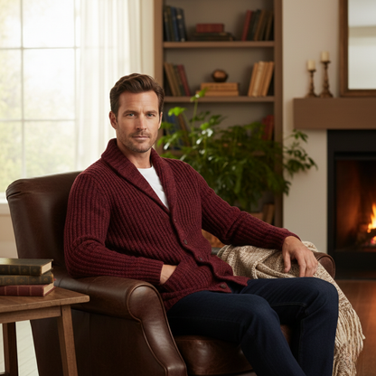 Męski kardigan o grubym splocie z szalowym kołnierzem-Cardigan for men-Olave