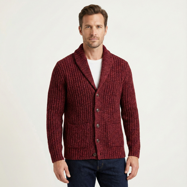 Męski kardigan o grubym splocie z szalowym kołnierzem-Cardigan for men-Olave