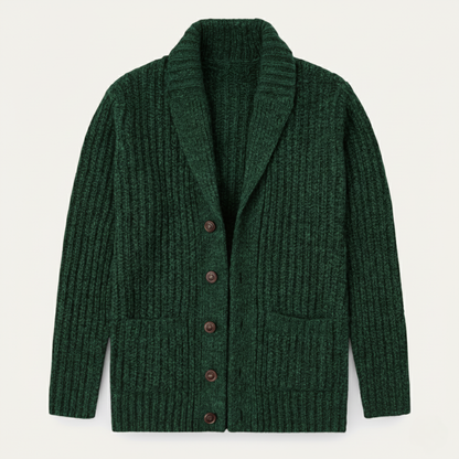 Męski kardigan o grubym splocie z szalowym kołnierzem-Cardigan for men-Olave