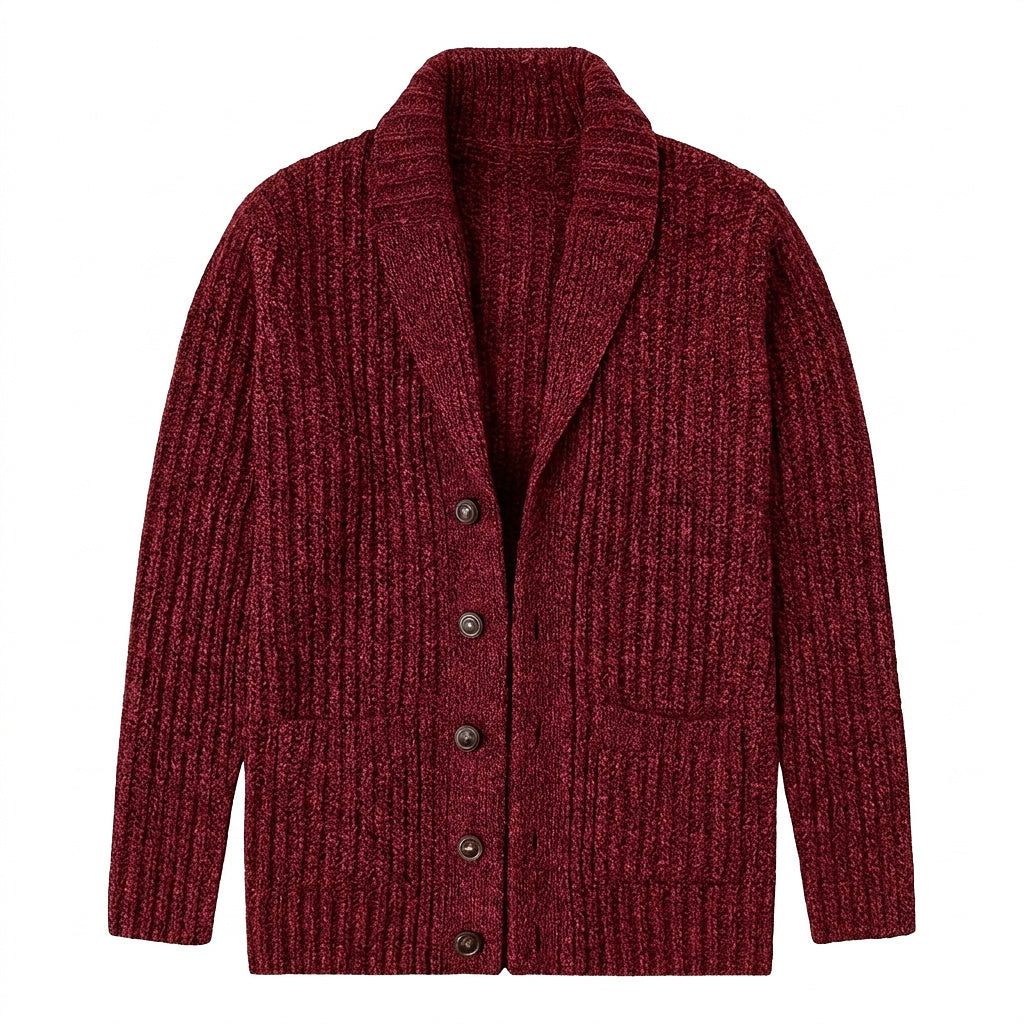 Męski kardigan o grubym splocie z szalowym kołnierzem-Cardigan for men-Olave
