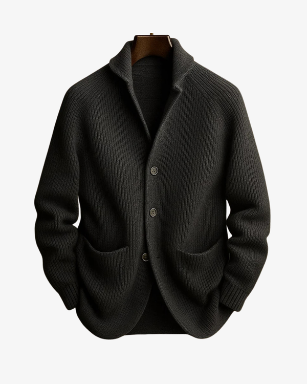 Męski kardigan z dzianiny prążkowanej z szalowym kołnierzem-Cardigan for men-Olave