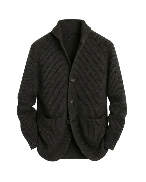 Męski kardigan z dzianiny prążkowanej z szalowym kołnierzem-Cardigan for men-Olave