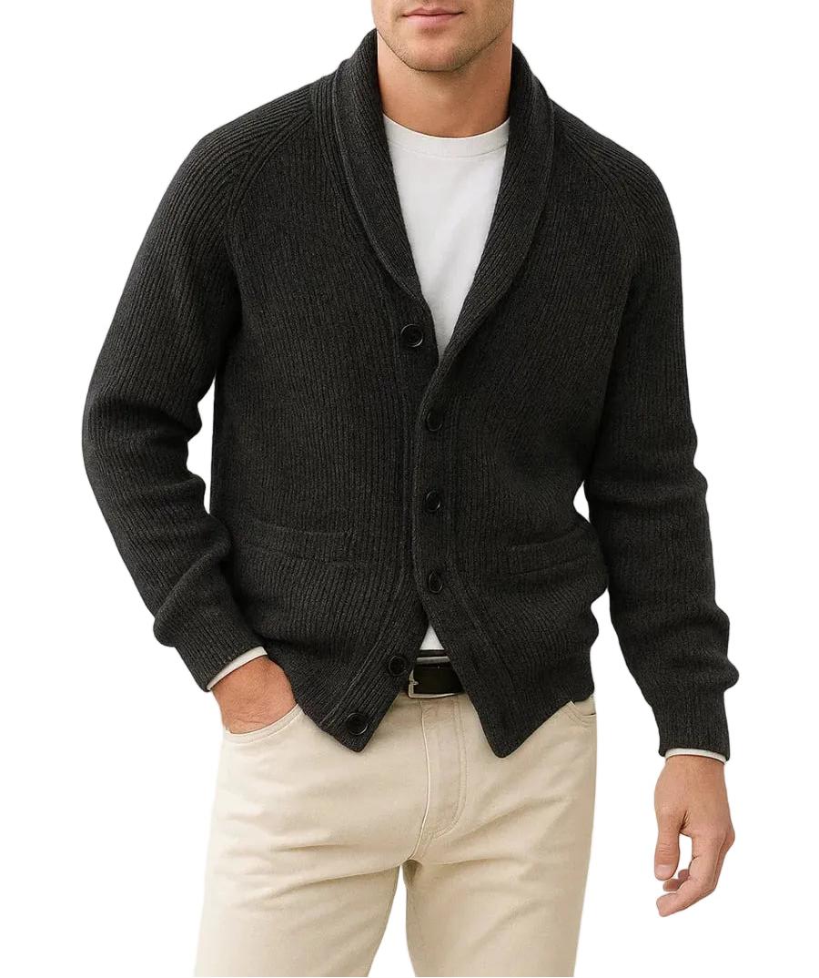 Męski kardigan z kołnierzem szalowym i zapięciem na guziki-Cardigans for Men-Olave