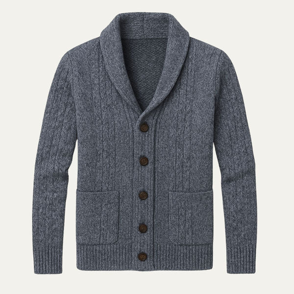 Męski kardigan z szalowym kołnierzem i warkoczowym splotem-Cardigan for men-Olave
