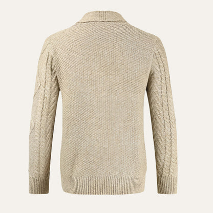 Męski kardigan z szalowym kołnierzem i warkoczowym splotem-Cardigan for men-Olave