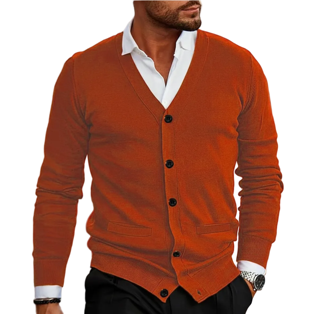 Męski kardigan zapinany na guziki z dekoltem w serek i ściągaczami-Cardigans for Men-Olave