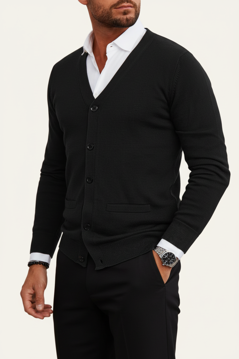 Męski kardigan zapinany na guziki z dekoltem w serek i ściągaczami-Cardigans for Men-Olave