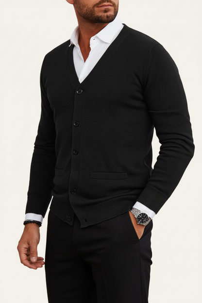 Męski kardigan zapinany na guziki z dekoltem w serek i ściągaczami-Cardigans for Men-Olave