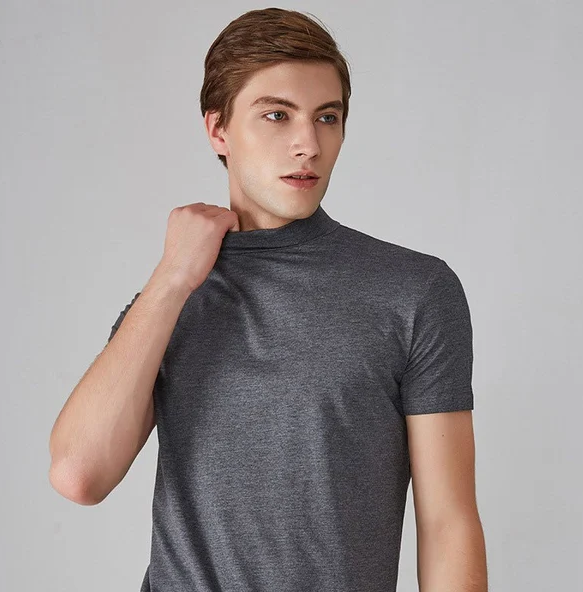 Męski koszulka z krótkim rękawem i wysokim kołnierzem-T-shirt for men-Olave