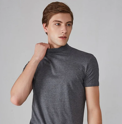 Męski koszulka z krótkim rękawem i wysokim kołnierzem-T-shirt for men-Olave