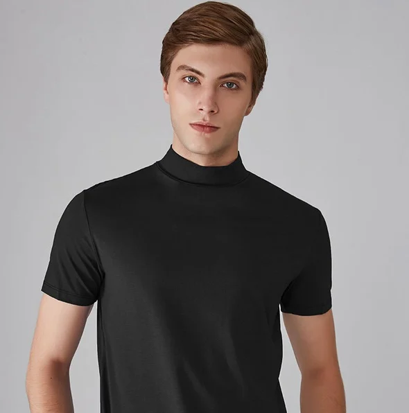 Męski koszulka z krótkim rękawem i wysokim kołnierzem-T-shirt for men-Olave