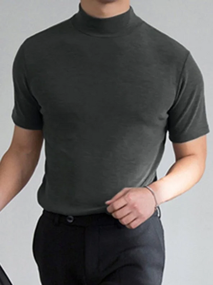 Męski koszulka z krótkim rękawem i wysokim kołnierzem-T-shirt for men-Olave